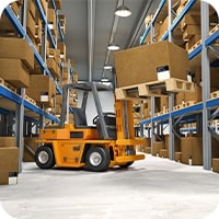 Forklift Lifting Goods In A Warehouse